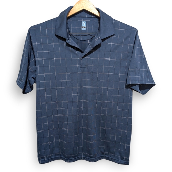 PGA Tour Licsenced Golf Polo Men's XL Blue Short Checkered Performance Shirt - Picture 1 of 5